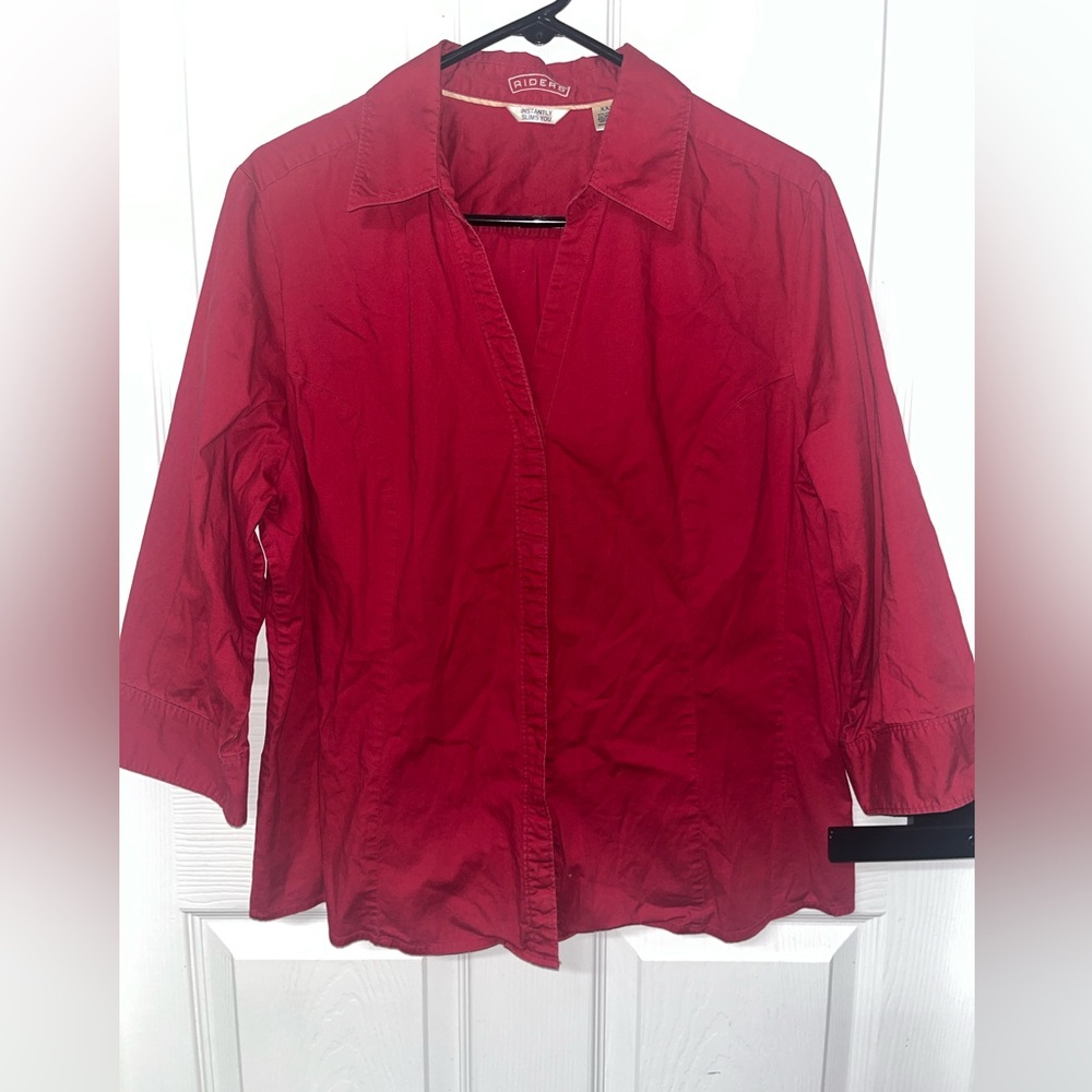 Riders Red Long Sleeve Top 2X Large(Instantly Slims You) button front